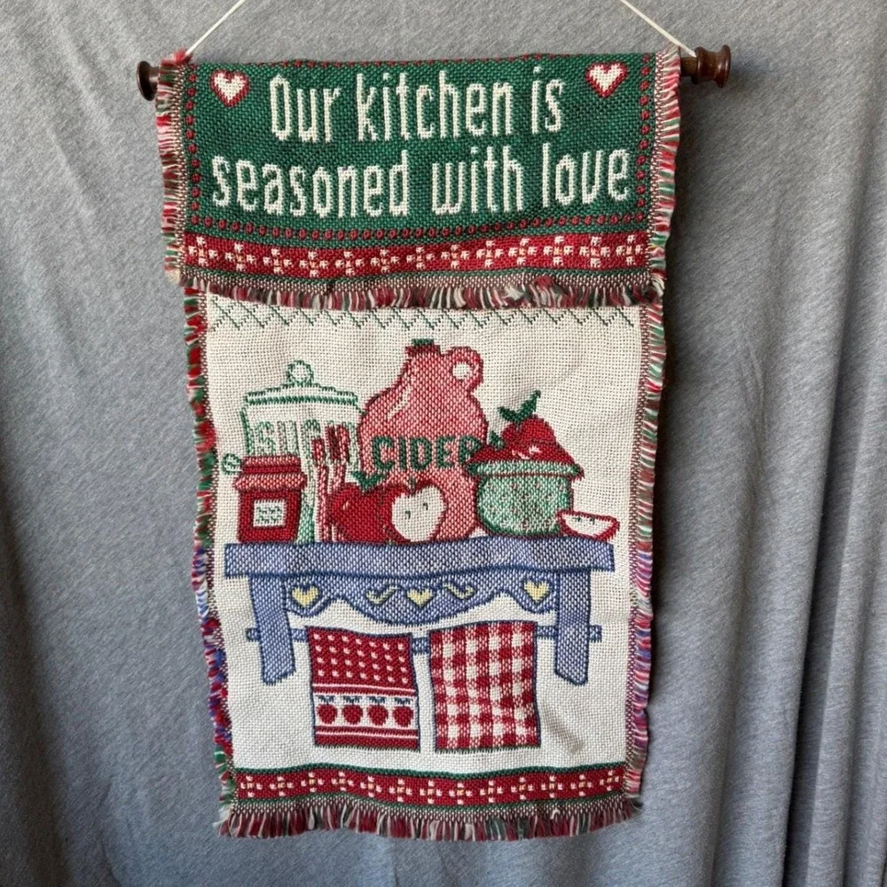 Vintage Woven Kitchen Tapestry Wall Hanging Cottagecore Grandmacore‎ Kitsch Cozy